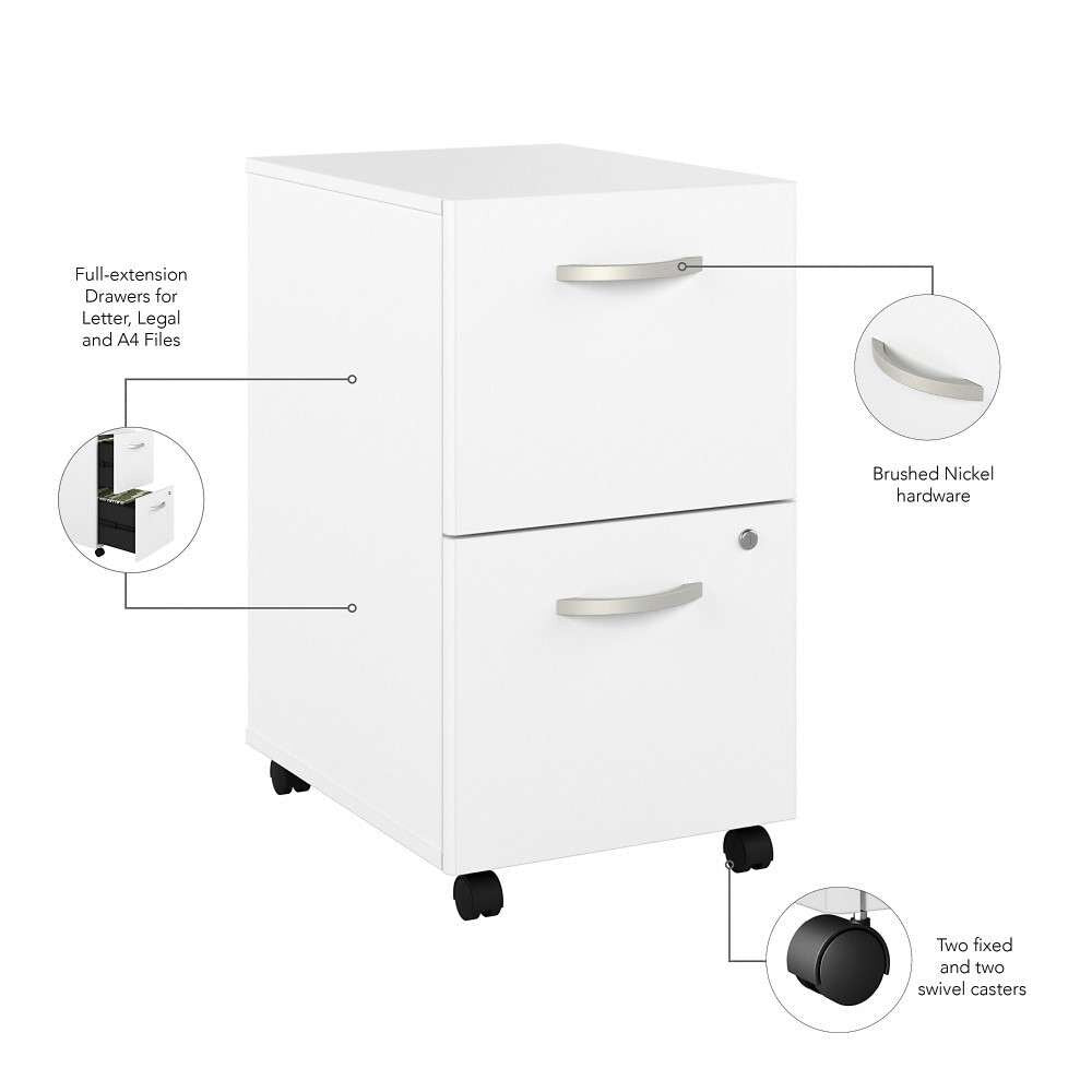 Bush Furniture - Hybrid 2 Drawer Mobile File Cabinet in White - Assembled - HYF116WHSU-Z veiw 3