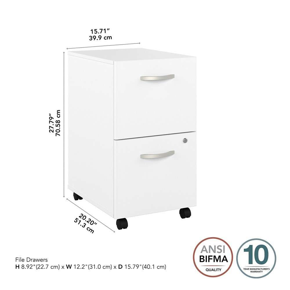 Bush Furniture - Hybrid 2 Drawer Mobile File Cabinet in White - Assembled - HYF116WHSU-Z veiw 6