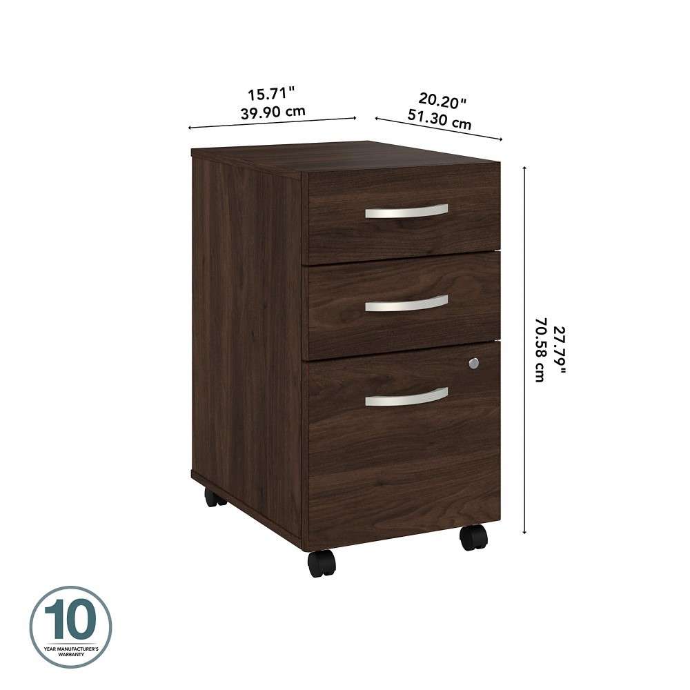 Bush Furniture - Hybrid 3 Drawer Mobile File Cabinet in Black Walnut - Assembled - HYF216BWSU-Z veiw 6