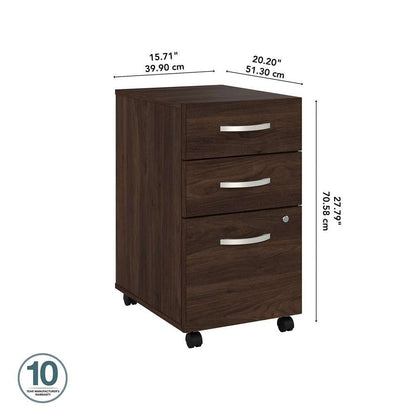Bush Furniture - Hybrid 3 Drawer Mobile File Cabinet in Black Walnut - Assembled - HYF216BWSU-Z veiw 6