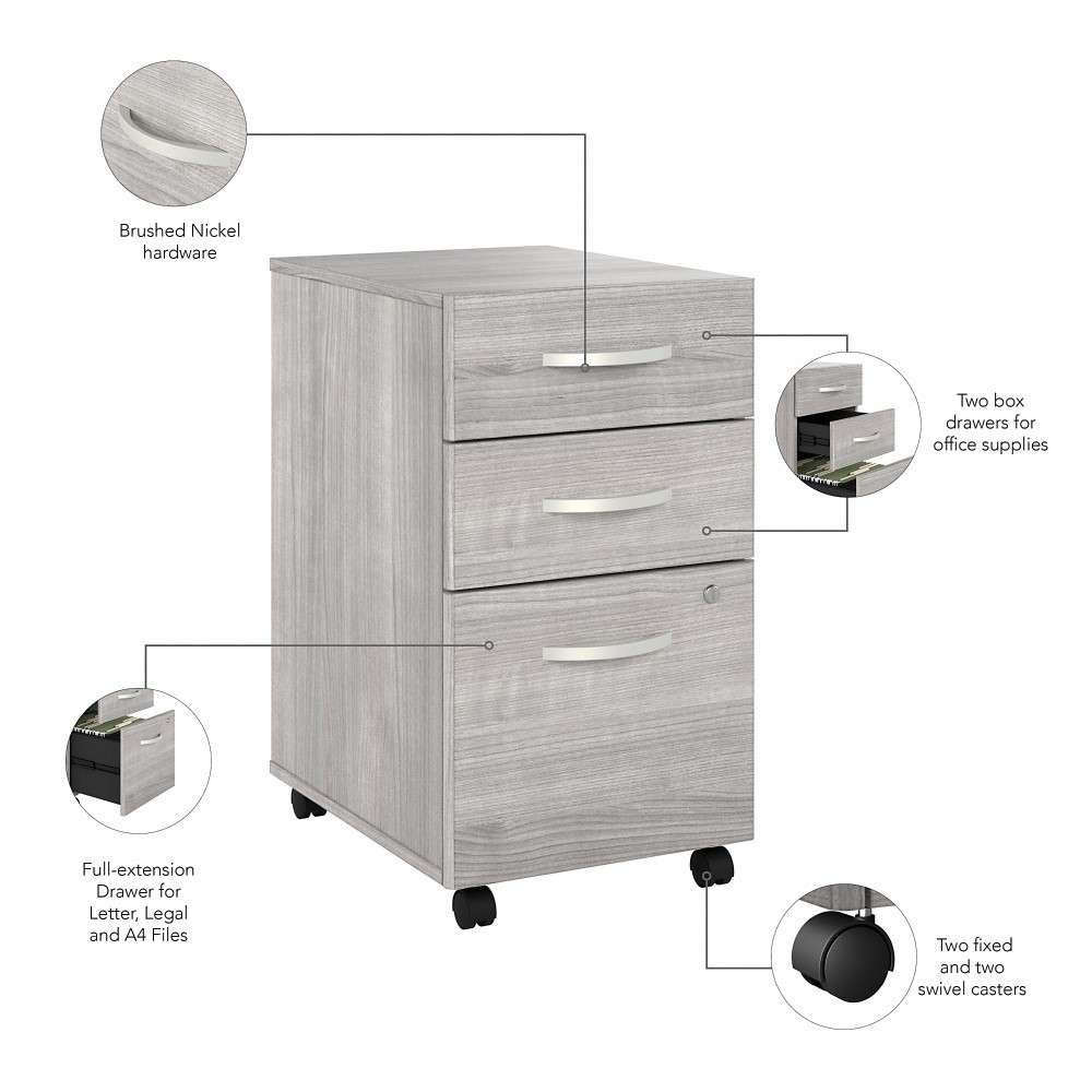 Bush Furniture - Hybrid 3 Drawer Mobile File Cabinet in Platinum Gray - Assembled - HYF216PGSU-Z veiw 3