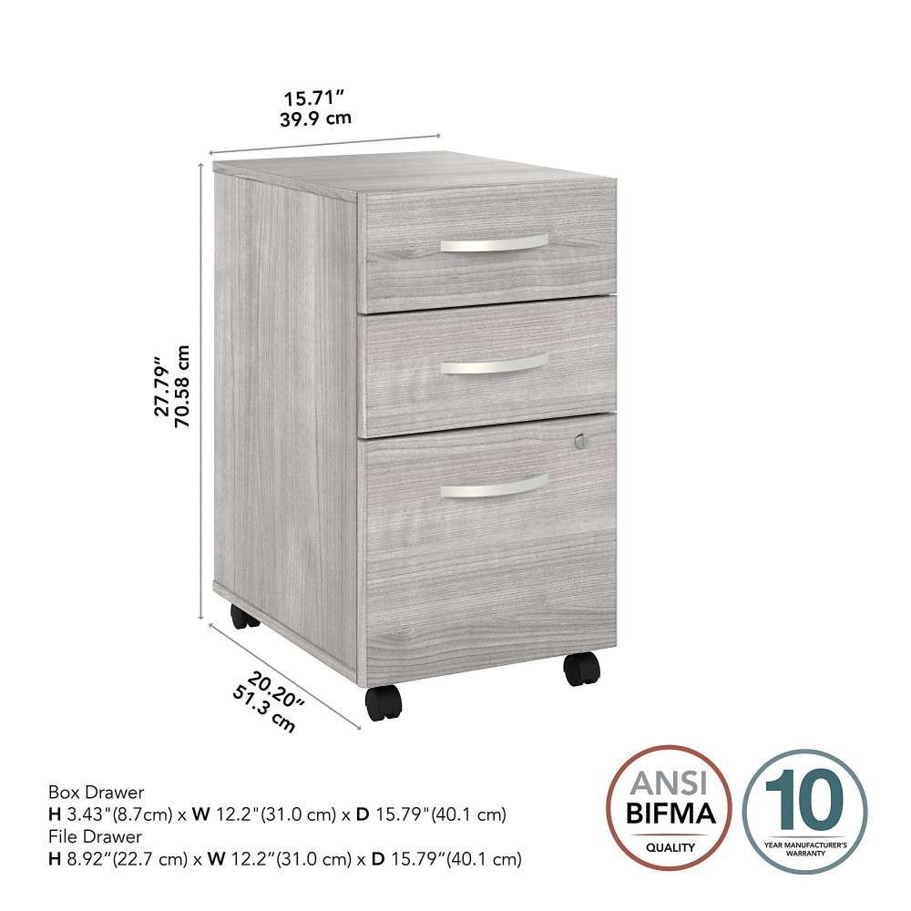Bush Furniture - Hybrid 3 Drawer Mobile File Cabinet in Platinum Gray - Assembled - HYF216PGSU-Z veiw 6