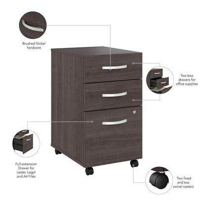 Bush Furniture - Hybrid 3 Drawer Mobile File Cabinet in Storm Gray - Assembled - HYF216SGSU-Z veiw 3