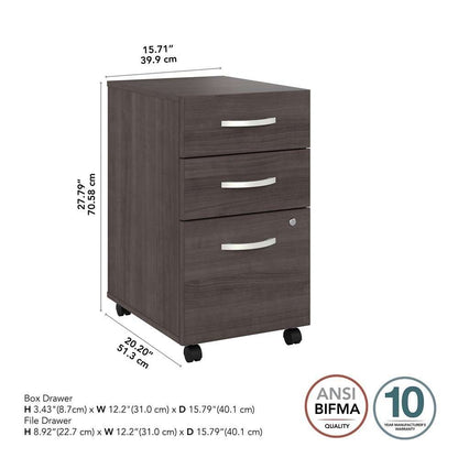 Bush Furniture - Hybrid 3 Drawer Mobile File Cabinet in Storm Gray - Assembled - HYF216SGSU-Z veiw 6