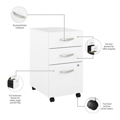 Bush Furniture - Hybrid 3 Drawer Mobile File Cabinet in White - Assembled - HYF216WHSU-Z veiw 3