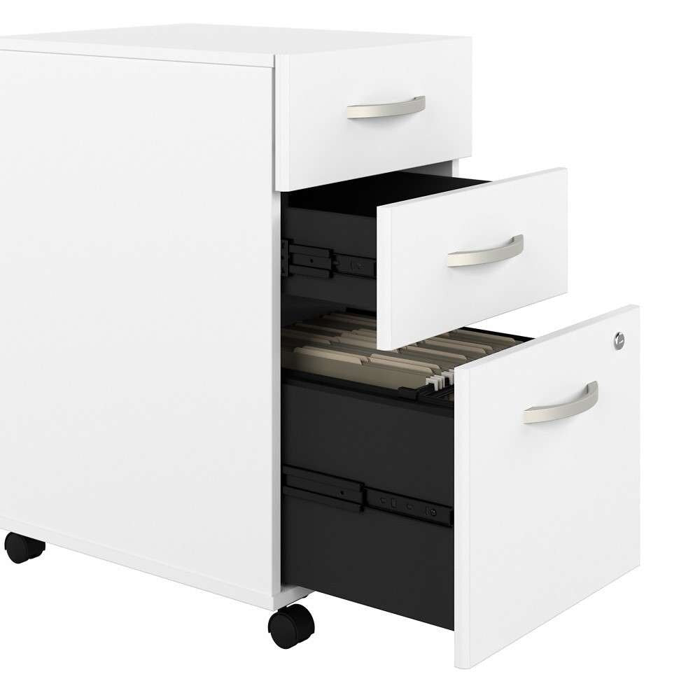 Bush Furniture - Hybrid 3 Drawer Mobile File Cabinet in White - Assembled - HYF216WHSU-Z veiw 5