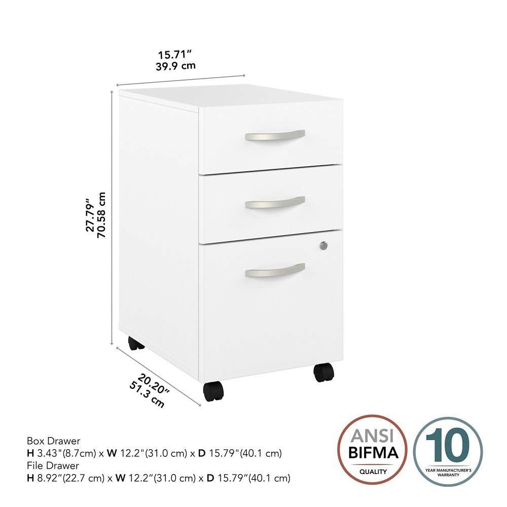 Bush Furniture - Hybrid 3 Drawer Mobile File Cabinet in White - Assembled - HYF216WHSU-Z veiw 6