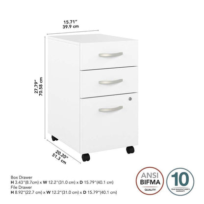Bush Furniture - Hybrid 3 Drawer Mobile File Cabinet in White - Assembled - HYF216WHSU-Z veiw 6