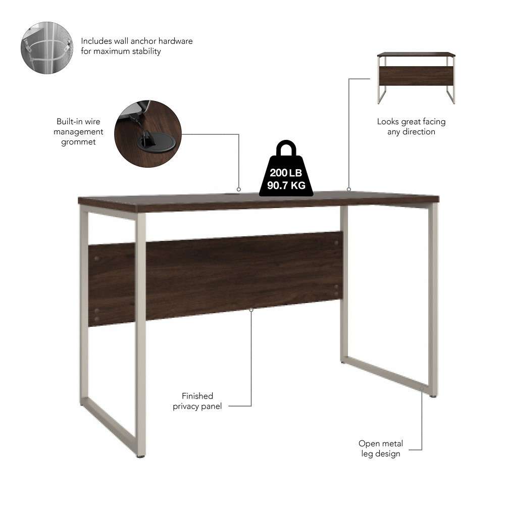 Bush Furniture - Hybrid 48W x 24D Computer Table Desk with Metal Legs in Black Walnut - HYD148BW veiw 3