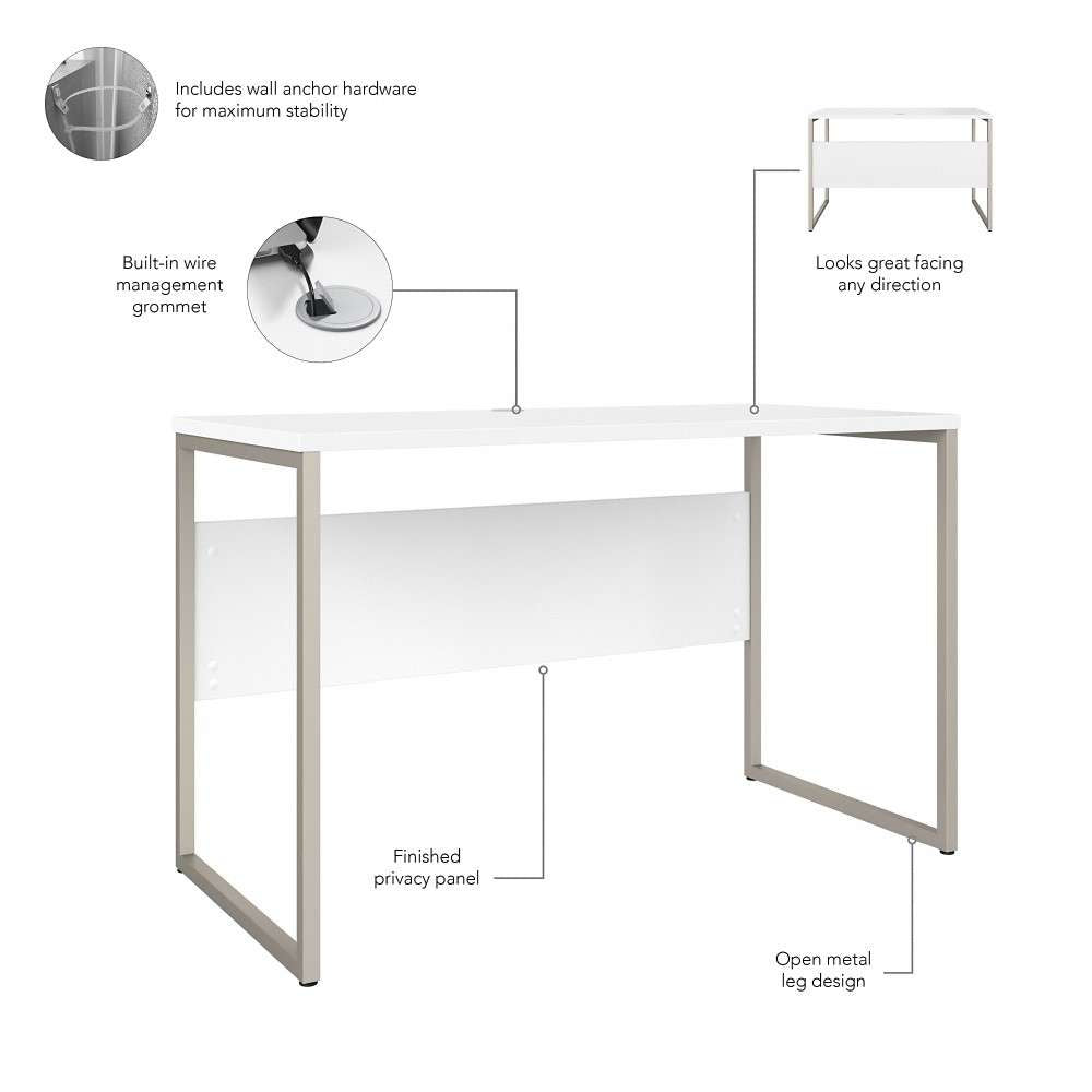 Bush Furniture - Hybrid 48W x 24D Computer Table Desk with Metal Legs in White - HYD148WH veiw 3