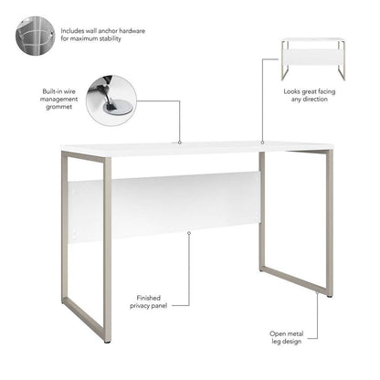 Bush Furniture - Hybrid 48W x 24D Computer Table Desk with Metal Legs in White - HYD148WH veiw 3