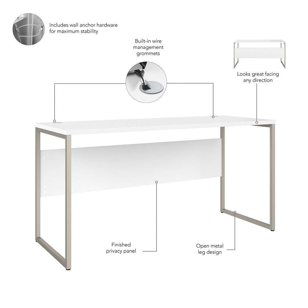 Bush Furniture - Hybrid 60W x 24D Computer Table Desk with Metal Legs in White - HYD260WH veiw 3