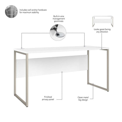 Bush Furniture - Hybrid 60W x 24D Computer Table Desk with Metal Legs in White - HYD260WH veiw 3