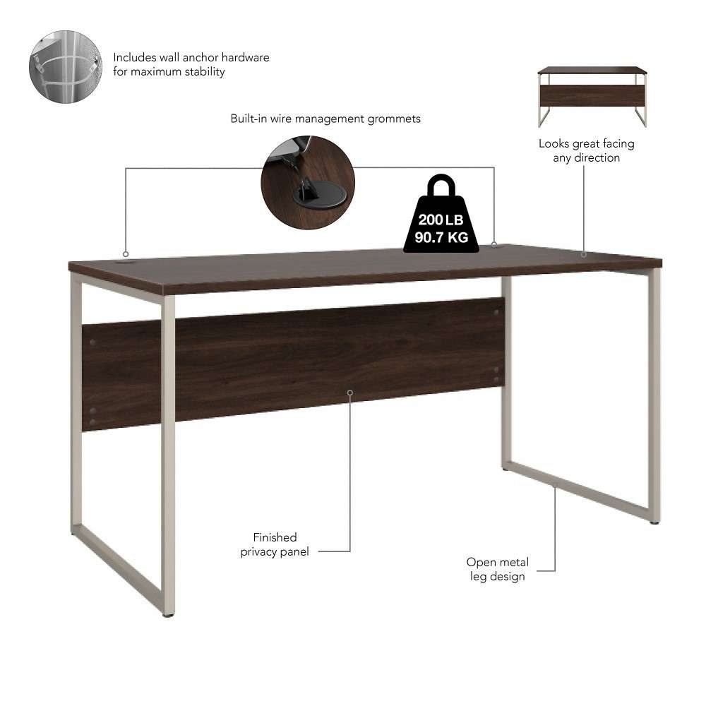 Bush Furniture - Hybrid 60W x 30D Computer Table Desk with Metal Legs in Black Walnut - HYD360BW veiw 3