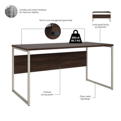 Bush Furniture - Hybrid 60W x 30D Computer Table Desk with Metal Legs in Black Walnut - HYD360BW veiw 3