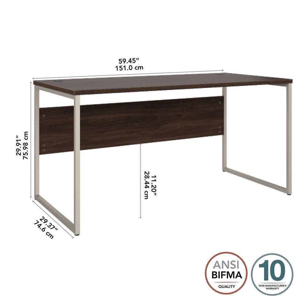 Bush Furniture - Hybrid 60W x 30D Computer Table Desk with Metal Legs in Black Walnut - HYD360BW veiw 6