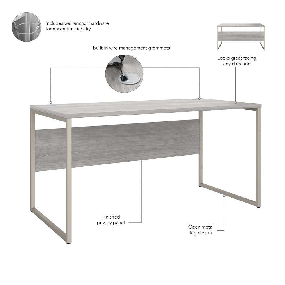 Bush Furniture - Hybrid 60W x 30D Computer Table Desk with Metal Legs in Platinum Gray - HYD360PG veiw 3