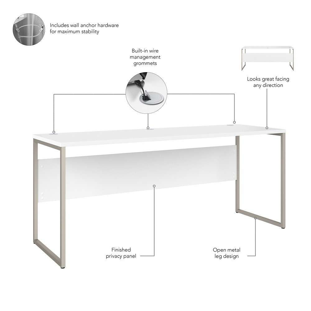 Bush Furniture - Hybrid 72W x 24D Computer Table Desk with Metal Legs in White - HYD272WH veiw 3