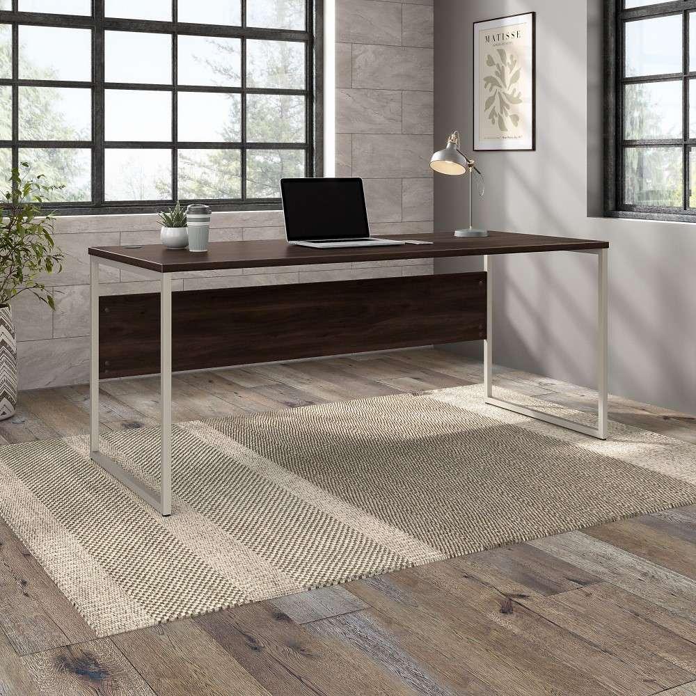 Bush Furniture - Hybrid 72W x 30D Computer Table Desk with Metal Legs in Black Walnut - HYD373BW veiw 1
