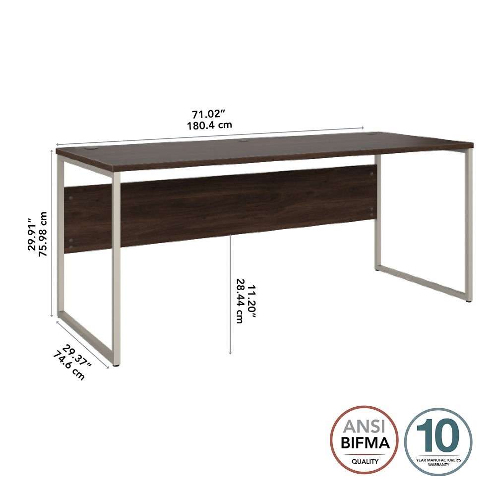 Bush Furniture - Hybrid 72W x 30D Computer Table Desk with Metal Legs in Black Walnut - HYD373BW veiw 6