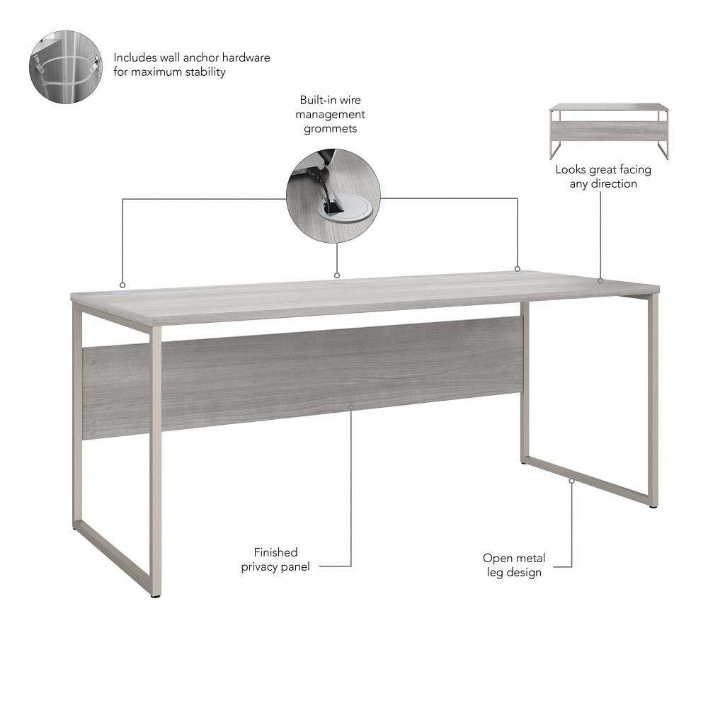 Bush Furniture - Hybrid 72W x 30D Computer Table Desk with Metal Legs in Platinum Gray - HYD373PG veiw 3