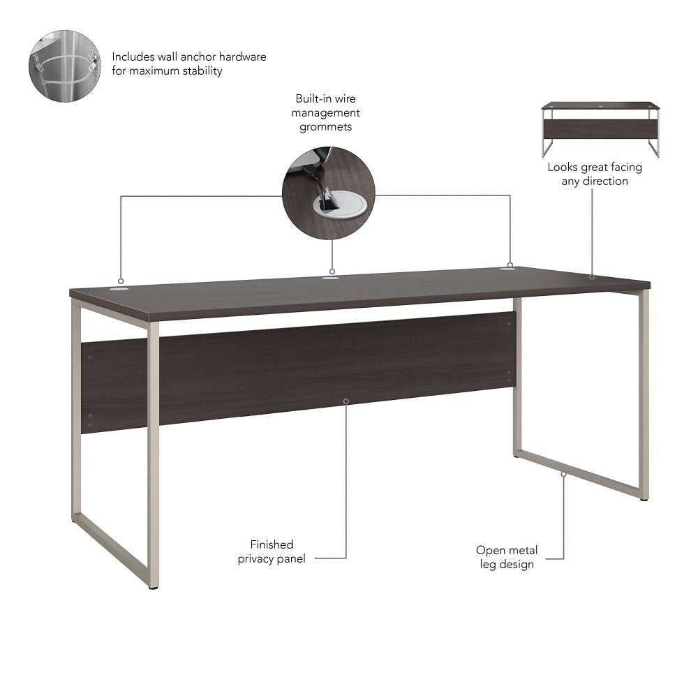 Bush Furniture - Hybrid 72W x 30D Computer Table Desk with Metal Legs in Storm Gray - HYD373SG veiw 3