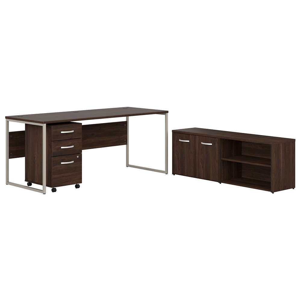 Bush Furniture - Hybrid 72W x 30D Computer Table Desk with Storage and Mobile File Cabinet in Black Walnut - HYB014BWSU veiw 3