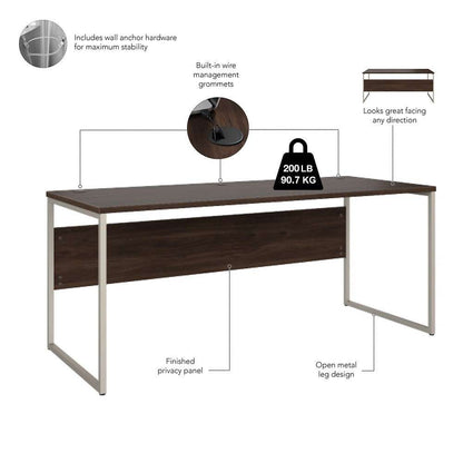 Bush Furniture - Hybrid 72W x 30D Computer Table Desk with Storage and Mobile File Cabinet in Black Walnut - HYB014BWSU veiw 4