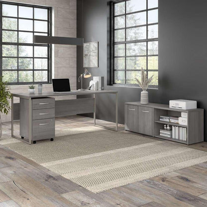 Bush Furniture - Hybrid 72W x 30D Computer Table Desk with Storage and Mobile File Cabinet in Platinum Gray - HYB014PGSU veiw 1