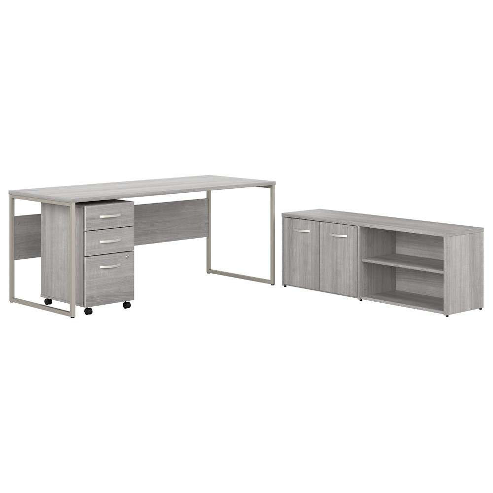 Bush Furniture - Hybrid 72W x 30D Computer Table Desk with Storage and Mobile File Cabinet in Platinum Gray - HYB014PGSU veiw 2