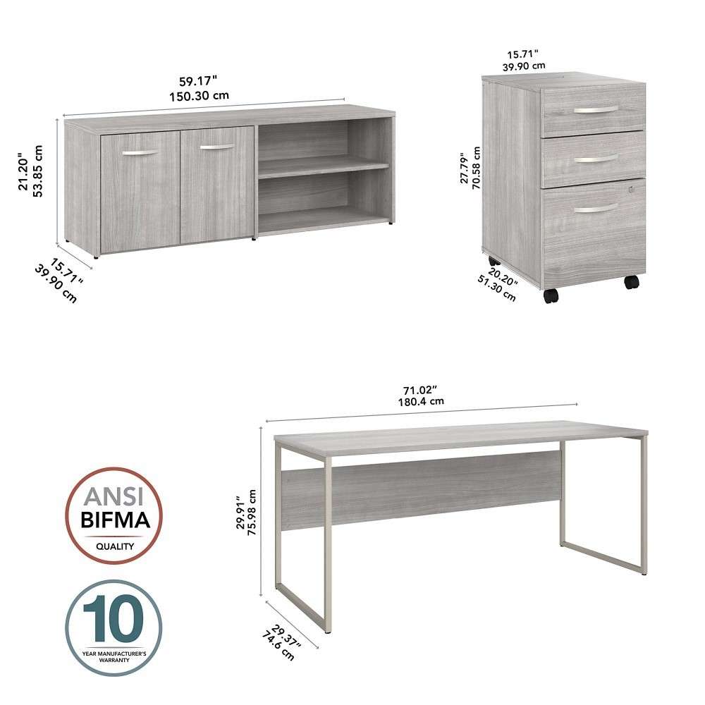 Bush Furniture - Hybrid 72W x 30D Computer Table Desk with Storage and Mobile File Cabinet in Platinum Gray - HYB014PGSU veiw 6