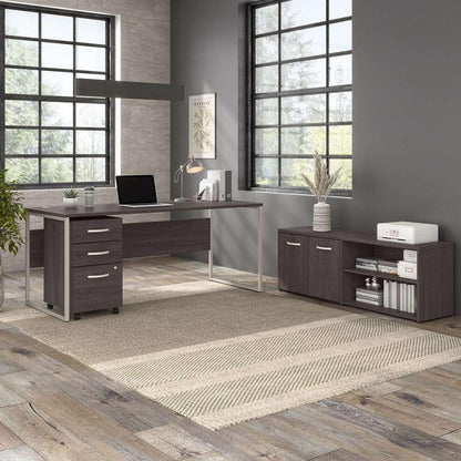 Bush Furniture - Hybrid 72W x 30D Computer Table Desk with Storage and Mobile File Cabinet in Storm Gray - HYB014SGSU veiw 1