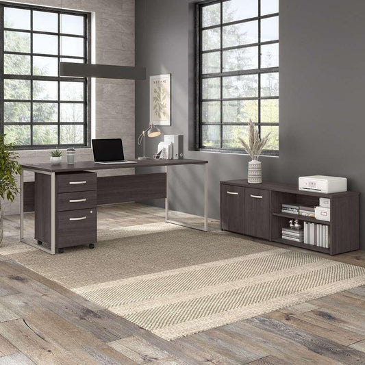 Bush Furniture - Hybrid 72W x 30D Computer Table Desk with Storage and Mobile File Cabinet in Storm Gray - HYB014SGSU veiw 1