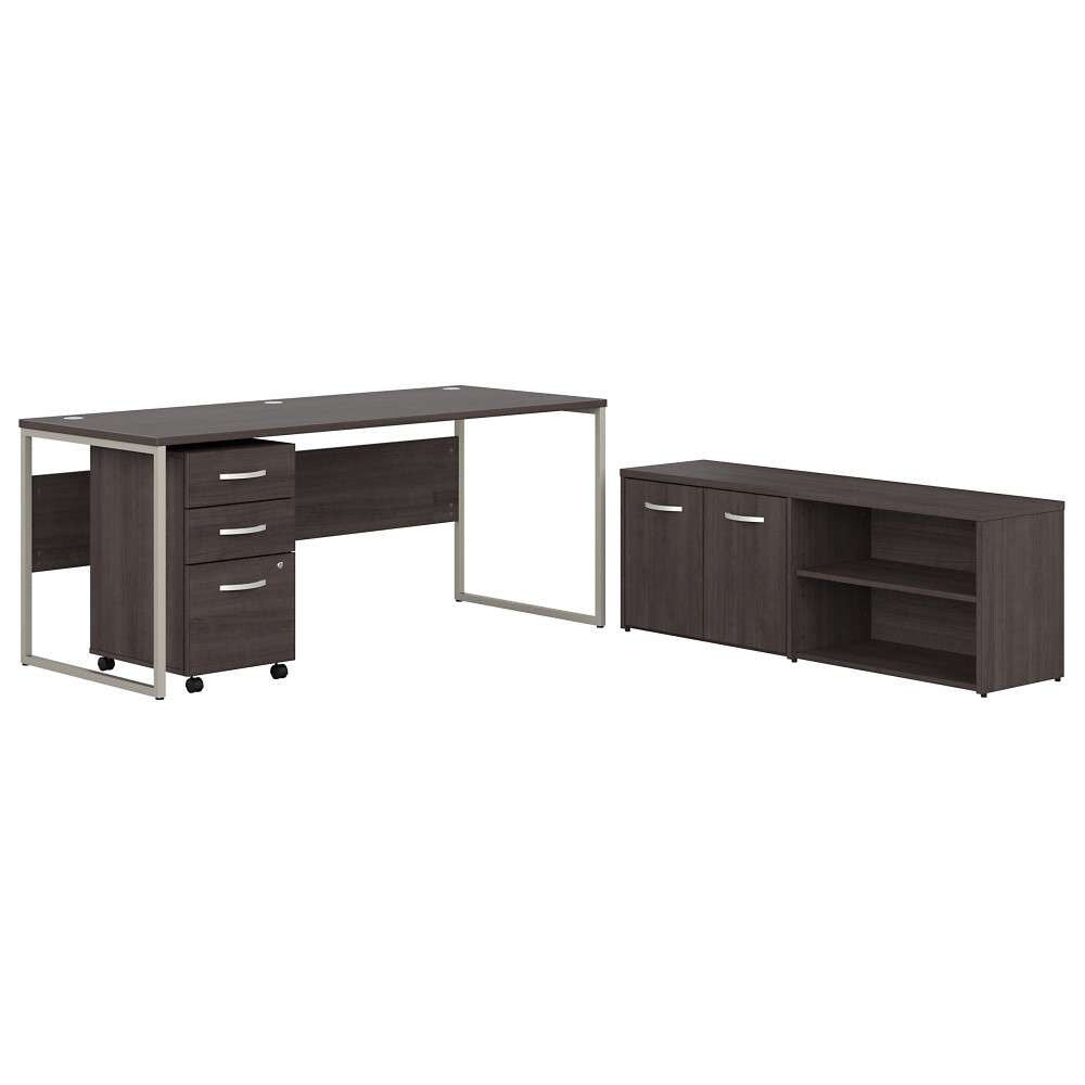 Bush Furniture - Hybrid 72W x 30D Computer Table Desk with Storage and Mobile File Cabinet in Storm Gray - HYB014SGSU veiw 2