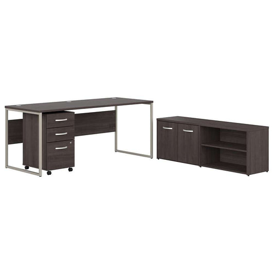 Bush Furniture - Hybrid 72W x 30D Computer Table Desk with Storage and Mobile File Cabinet in Storm Gray - HYB014SGSU veiw 2