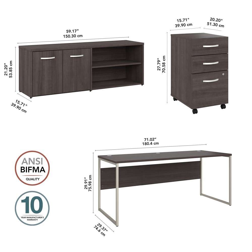 Bush Furniture - Hybrid 72W x 30D Computer Table Desk with Storage and Mobile File Cabinet in Storm Gray - HYB014SGSU veiw 6