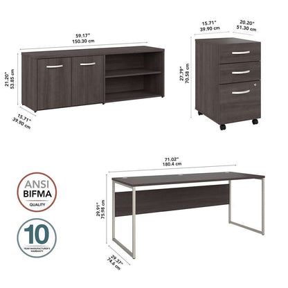 Bush Furniture - Hybrid 72W x 30D Computer Table Desk with Storage and Mobile File Cabinet in Storm Gray - HYB014SGSU veiw 6