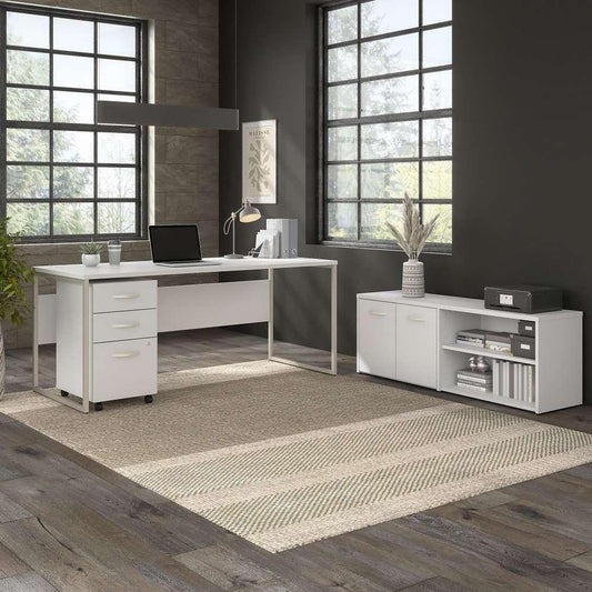 Bush Furniture - Hybrid 72W x 30D Computer Table Desk with Storage and Mobile File Cabinet in White - HYB014WHSU veiw 1