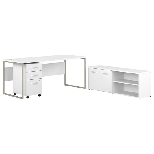 Bush Furniture - Hybrid 72W x 30D Computer Table Desk with Storage and Mobile File Cabinet in White - HYB014WHSU veiw 2