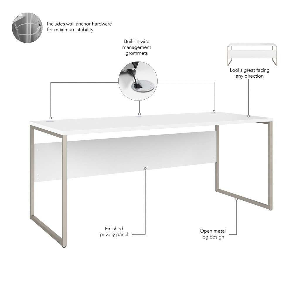 Bush Furniture - Hybrid 72W x 30D Computer Table Desk with Storage and Mobile File Cabinet in White - HYB014WHSU veiw 3