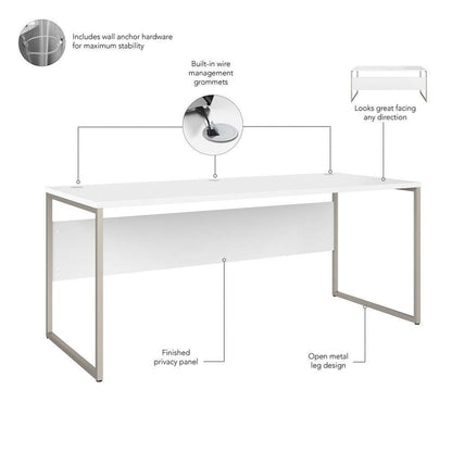 Bush Furniture - Hybrid 72W x 30D Computer Table Desk with Storage and Mobile File Cabinet in White - HYB014WHSU veiw 3
