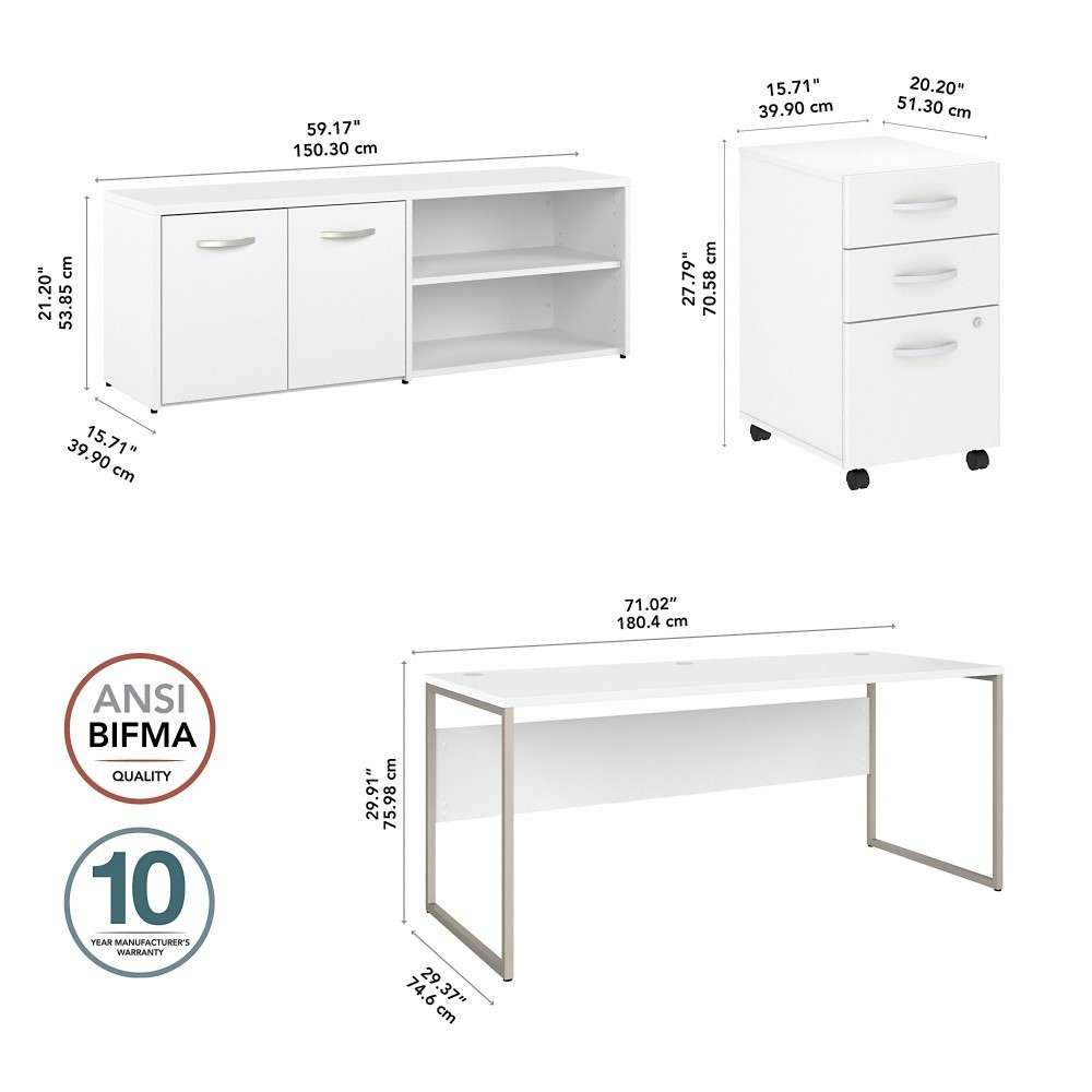 Bush Furniture - Hybrid 72W x 30D Computer Table Desk with Storage and Mobile File Cabinet in White - HYB014WHSU veiw 6