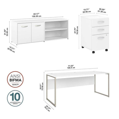 Bush Furniture - Hybrid 72W x 30D Computer Table Desk with Storage and Mobile File Cabinet in White - HYB014WHSU veiw 6