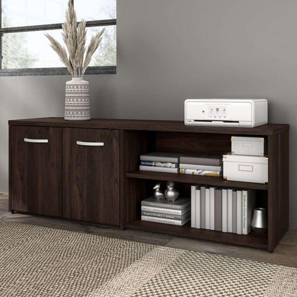 Bush Furniture - Hybrid Low Storage Cabinet with Doors and Shelves in Black Walnut - HYS160BW-Z veiw 1