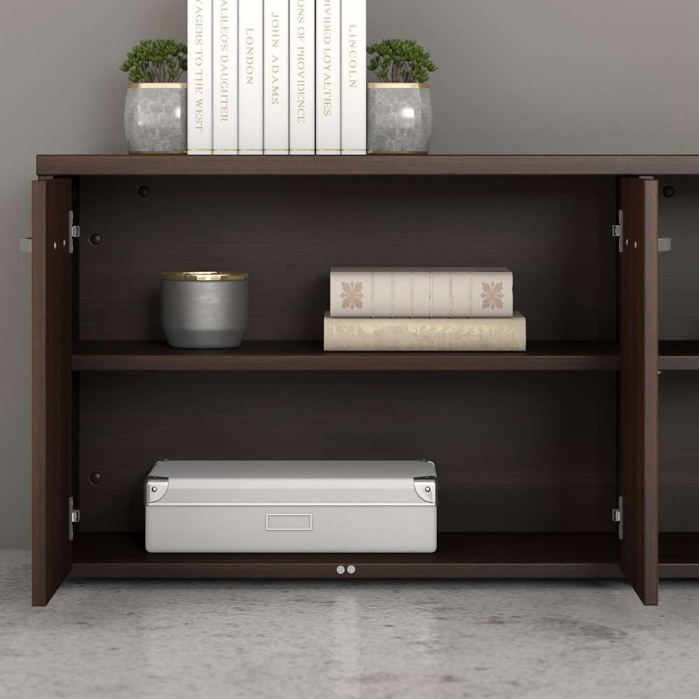 Bush Furniture - Hybrid Low Storage Cabinet with Doors and Shelves in Black Walnut - HYS160BW-Z veiw 5