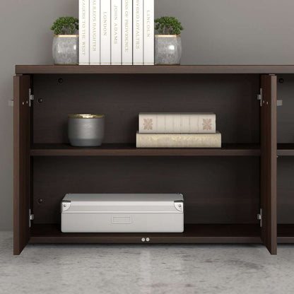 Bush Furniture - Hybrid Low Storage Cabinet with Doors and Shelves in Black Walnut - HYS160BW-Z veiw 5