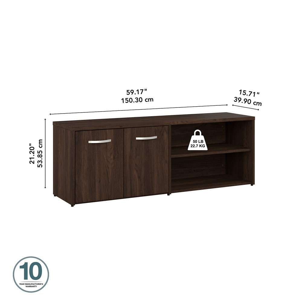 Bush Furniture - Hybrid Low Storage Cabinet with Doors and Shelves in Black Walnut - HYS160BW-Z veiw 6