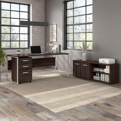 Bush Furniture - Hybrid Low Storage Cabinet with Doors and Shelves in Black Walnut - HYS160BW-Z veiw 8