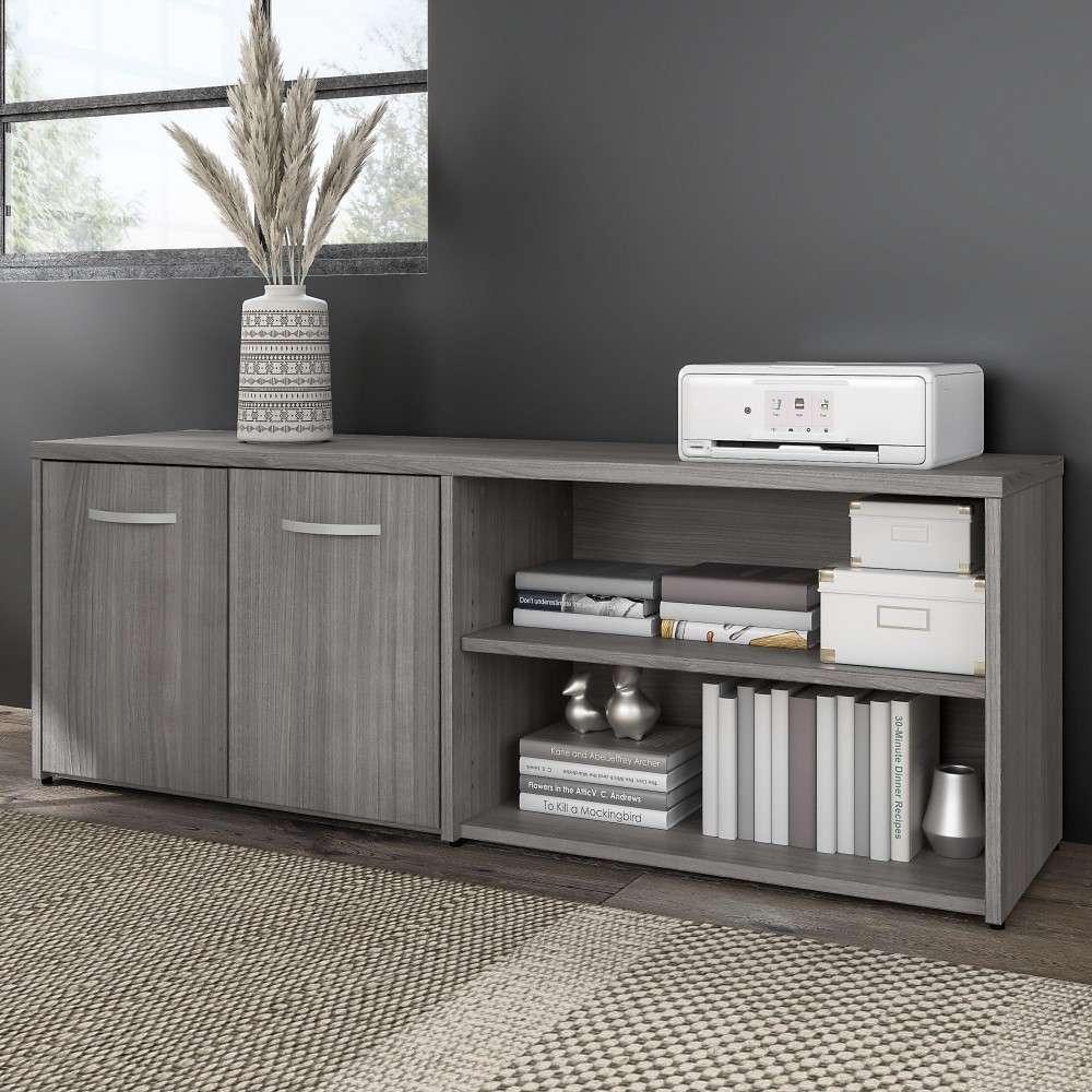 Bush Furniture - Hybrid Low Storage Cabinet with Doors and Shelves in Platinum Gray - HYS160PG-Z veiw 1