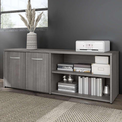 Bush Furniture - Hybrid Low Storage Cabinet with Doors and Shelves in Platinum Gray - HYS160PG-Z veiw 1